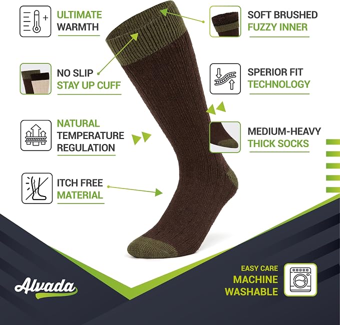 Alvada Warm Thermal Wool Socks for Winter Moisture Wicking and Breathable Cozy - Image 2
