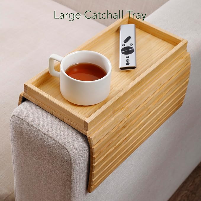 DETOR Couch Tray with Spacious 12.4" x 5.4" Storage Box, Natrual Bamboo Finish - Image 8