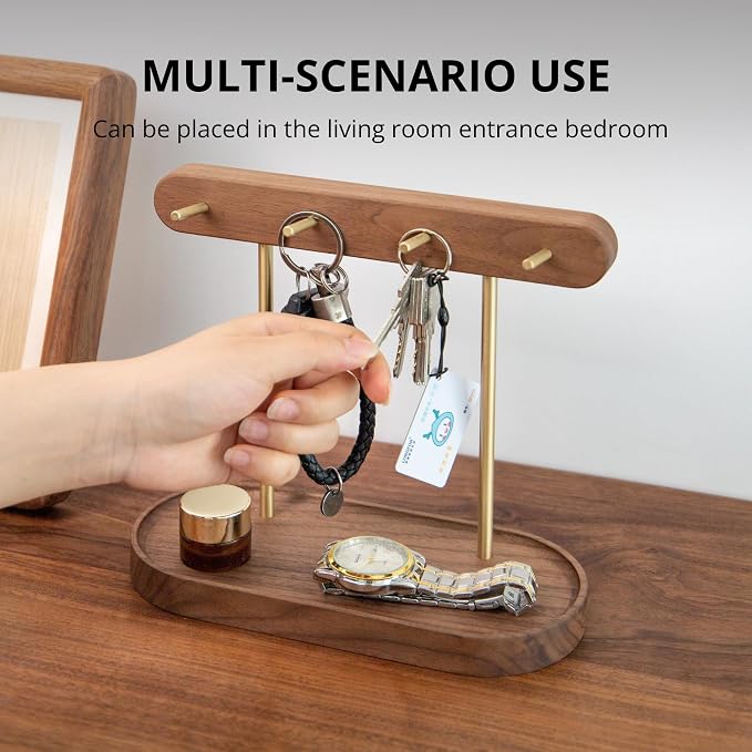 muso wood Walnut Key Stand for Entryway Table, Wooden Key Holder - Image 3