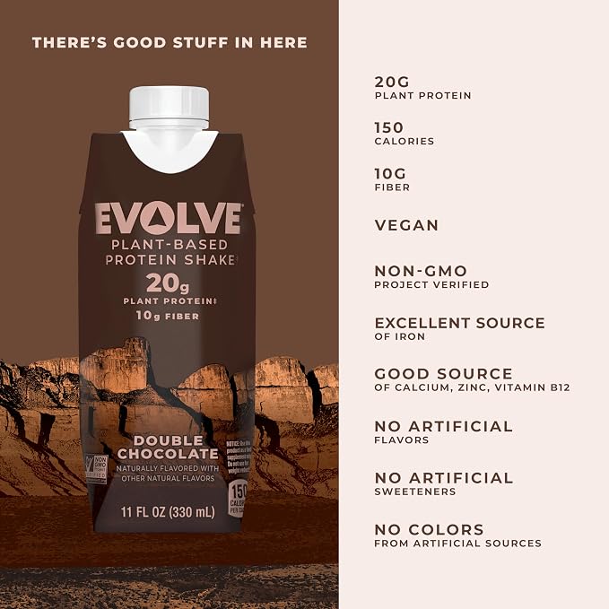 Evolve Plant Based Protein Shake, Double Chocolate, 20g Vegan Protein, Dairy - Field & Grace