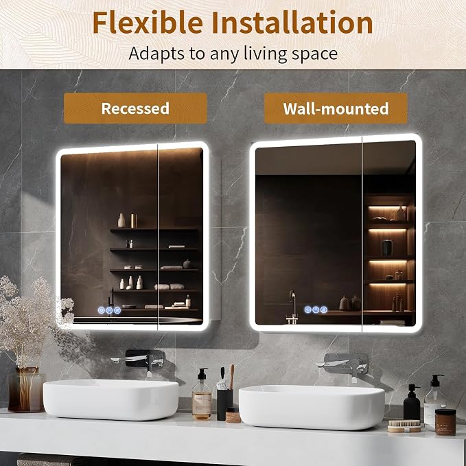 BEAUTYPEAK 30 x 32 LED Bathroom Medicine Cabinet Mirror, Adjustable Shelves - Image 7