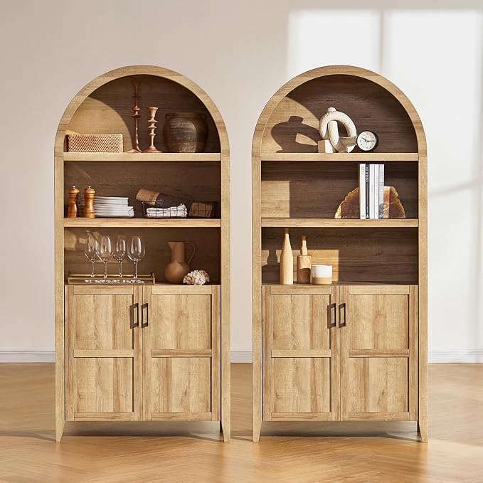 mopio Lauren 77.4" Tall Arched Cabinet, 5-Tier Arched Bookcase by MopioInc