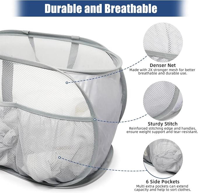 2 Pack Collapsible Laundry Baskets, Upgrade Pop Up Laundry Hamper - Image 5