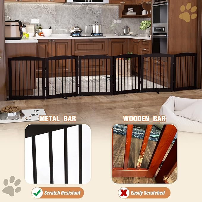 Freestanding Pet Gate for Dogs, Foldable Wooden Dog Gate for House, Extra Wide - Image 4