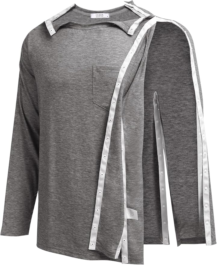 Deyeek Men's Post Shoulder Surgery Recovery Shirts Full Tear Away Long Sleeve - Image 2