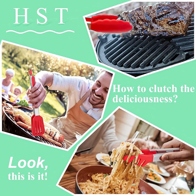 HST 3 Pack Kitchen Tongs, Non Stick Stainless Steel 9 Inch Tongs - Image 5