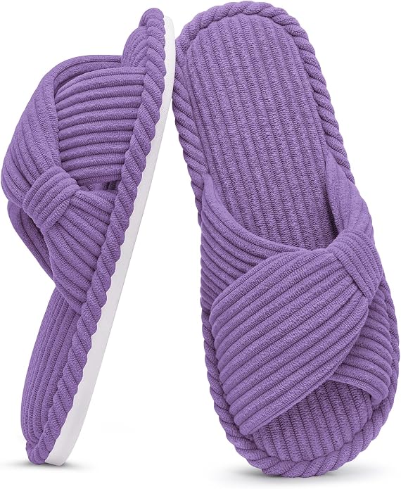 Evshine Fall House Slippers for Women Corduroy Cross Bow Indoor Slippers Open by Evshine