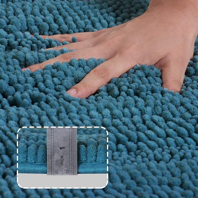 Turquoize Chenille Bathroom Rugs Set Non-Slip Bath Mats - Image 3