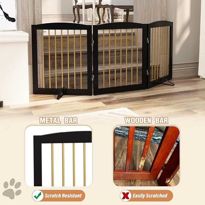 Freestanding Pet Gate for Dogs, Foldable Wooden Dog Gate for House, Indoor Dog - Image 4