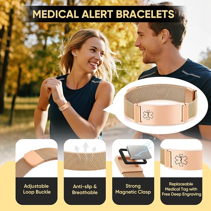 VNOX Medical Alert Id Bracelet for Men Women, Custom Engraving Adjustable - Image 6