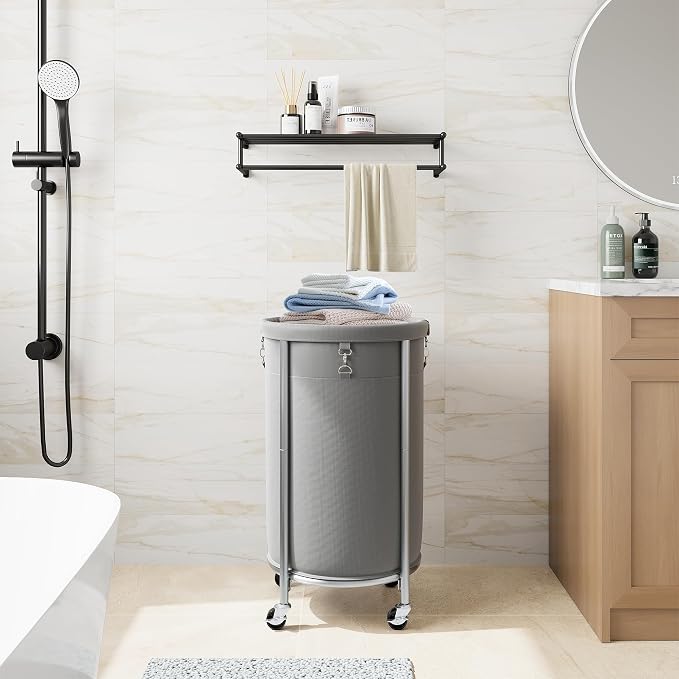 ELYKEN Laundry Hamper with Wheels, 110L Rolling Laundry Basket, Round Laundry - Field & Grace