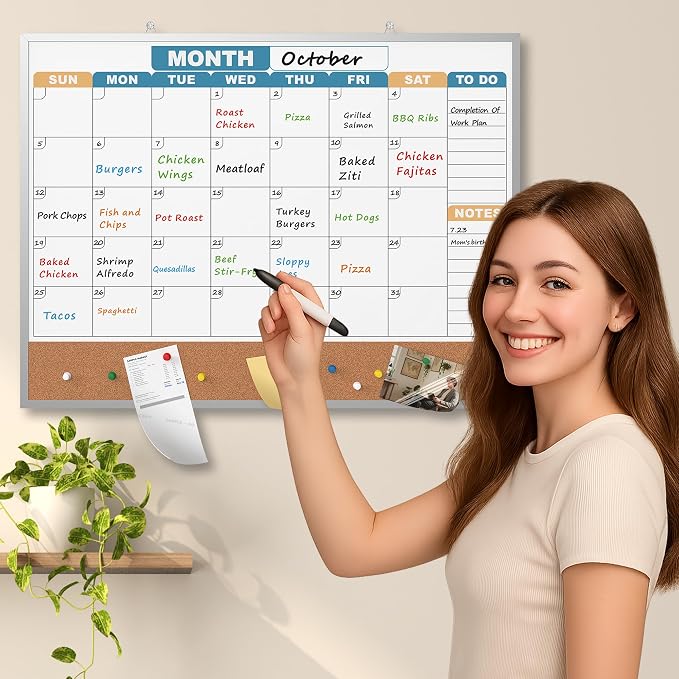 Monthly Calendar Dry Erase Board 24x18 Inch, Double-Sided Whiteboard and - Image 6