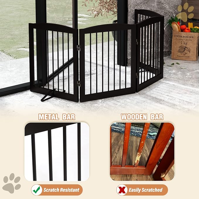 Freestanding Pet Gate for Dogs, Foldable Wooden Dog Gate for House, Indoor Dog - Image 4