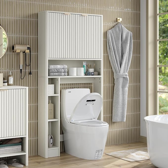 Furnideco Fluted Over The Toilet Storage Cabinet 31''W Modern Above Toilet by FurnidecoFurniture