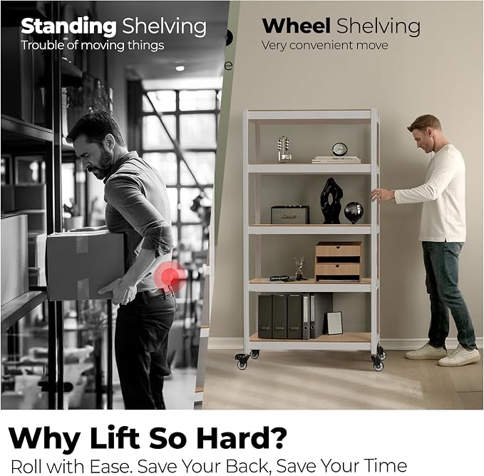 HOMEDANT House 5-Tier Metal Rolling Cart Shelf Rack Casters Heavy Duty - Image 2