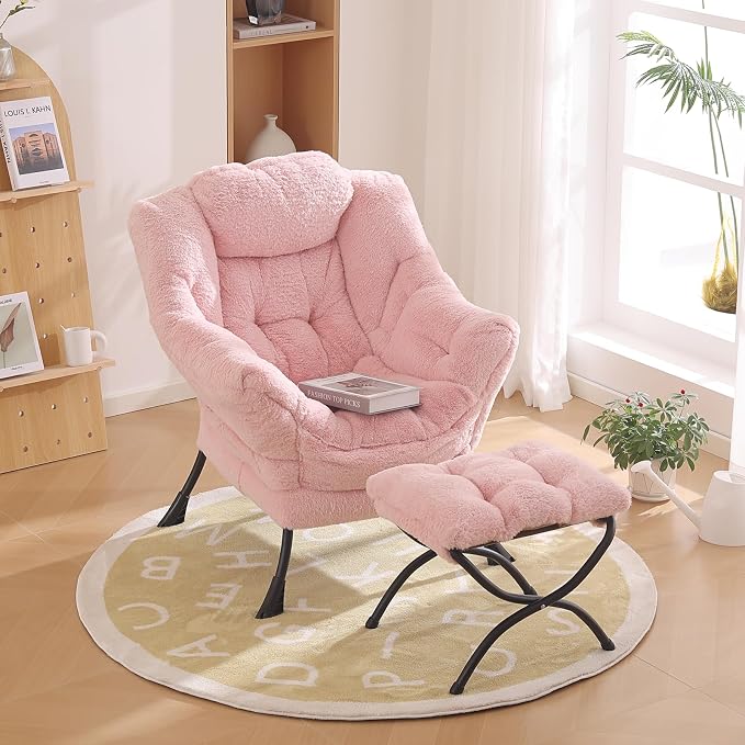 Lazy Chair with Ottoman, Modern Chair with Folding Footrest, Lounge Accent Chair by Furlide