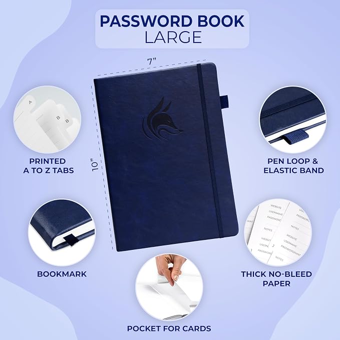Clever Fox Password Book with alphabetical tabs. Internet Address Organizer - Image 2