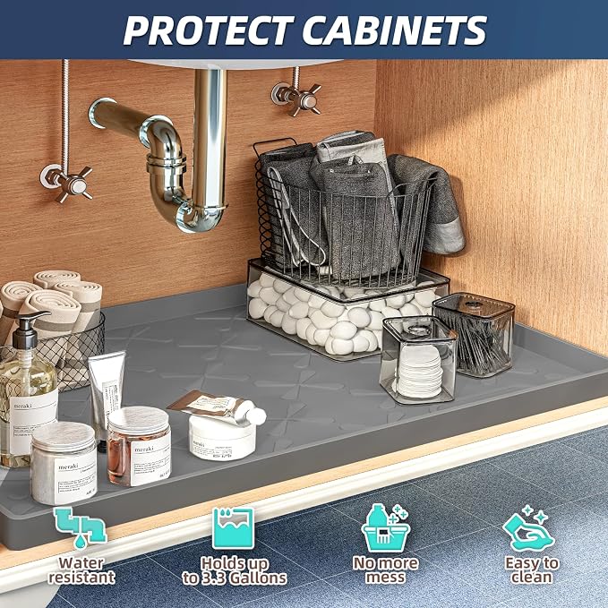 SIKADEER 31" x 22" Under Sink Mat Waterproof, Silicone Mat Kitchen Drawer Shelf - Image 3