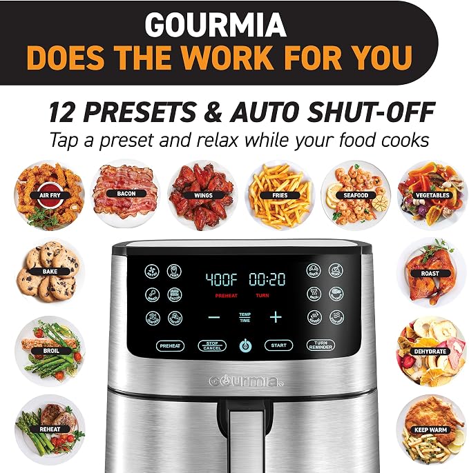 Gourmia Air Fryer Oven Digital Display 8 Quart Large AirFryer Cooker 12 Touch - Image 4