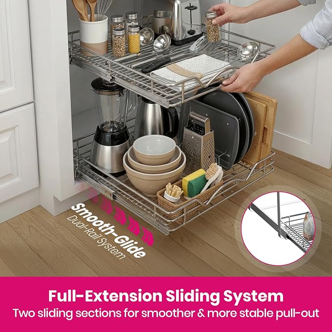 HOLDN’ STORAGE Two Tier Pull Out Cabinet Organizer, Individual Sliding Drawers - Image 5