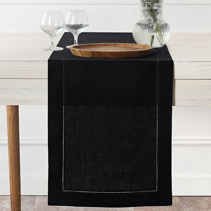 D'Moksha Homes Linen Black Table Runner 72 Inches Long by DMokshaHomes