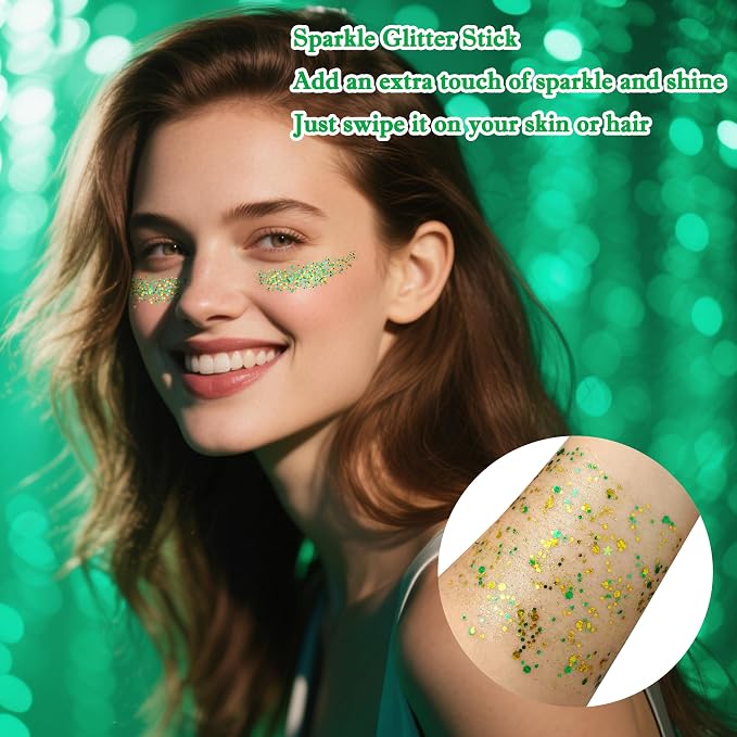 MEICOLY Gold and Green Face Glitter Stick, Hair Glitter Stick - Image 6