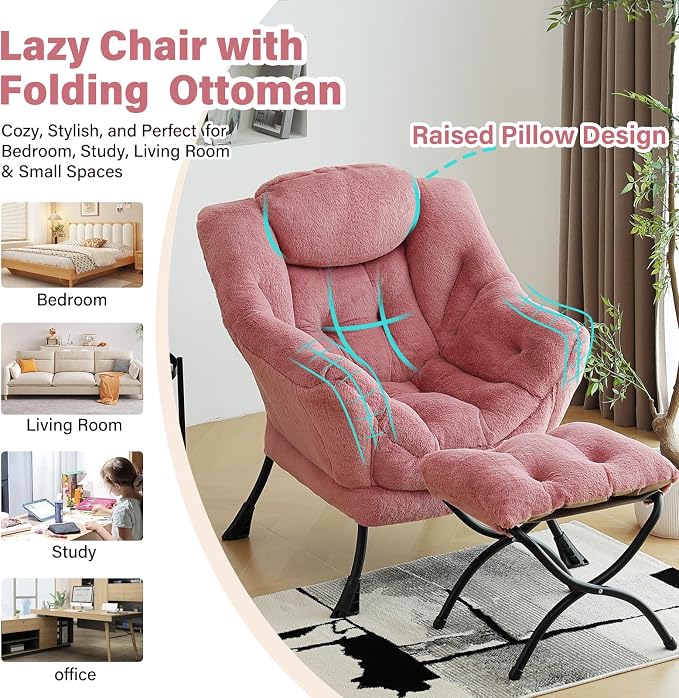 Lazy Chair with Ottoman, Modern Chair with Folding Footrest, Lounge Accent Chair - Image 7