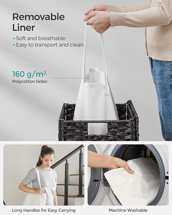 SONGMICS Laundry Hamper with Lid, 23.8 Gallon Synthetic Rattan Clothes Laundry - Field & Grace