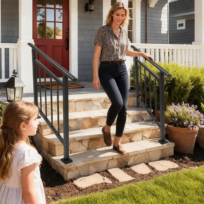 Metty Metal Handrails for Outdoor Steps Suitable for 1 to 3 Steps- Wrought Iron - Image 4