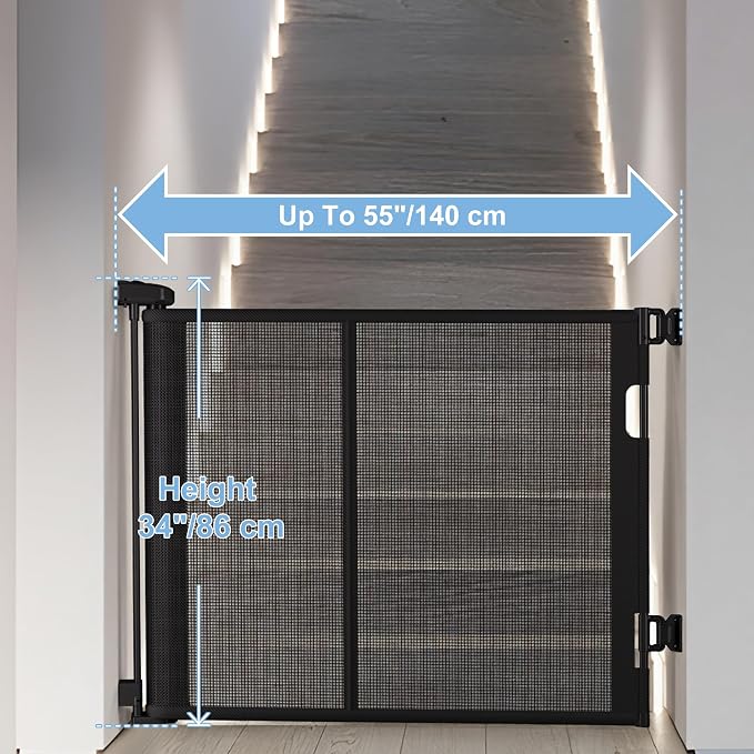 55 inches Retractable Baby Gate, 34 inches Tall Extra Wide Pet Gate - Image 2