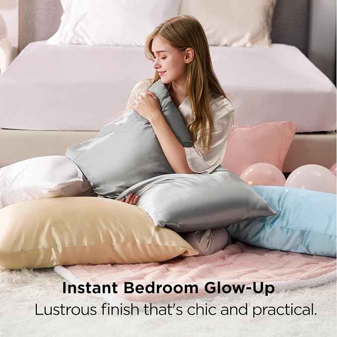 Bedsure Satin Pillowcase 2 Pack Similar to Silk Pillow Cases Standard Size