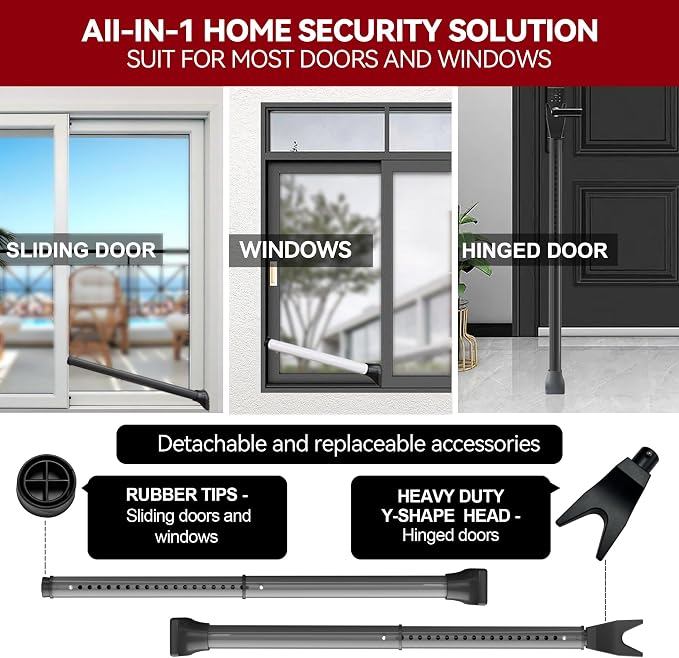 AceMining Upgraded Door Security Bar & Sliding Patio Bar, Heavy Duty Stoppers - Image 2