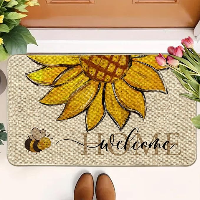 Sunflower Welcome Doormat 17"x29", Non Slip Door Mat Indoor Entrance, Hello - Image 2