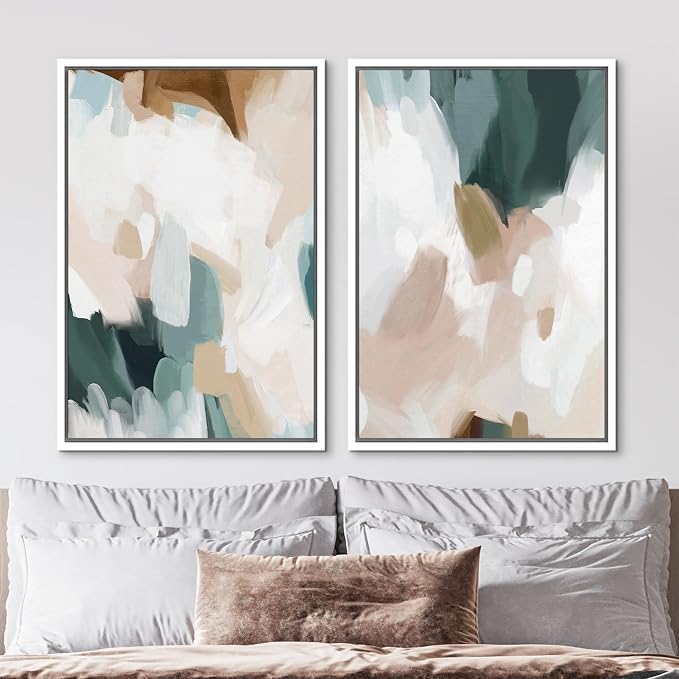 MUDECOR Framed Canvas Print Wall Art Watercolor Pastel White Blue Pattern - Image 2