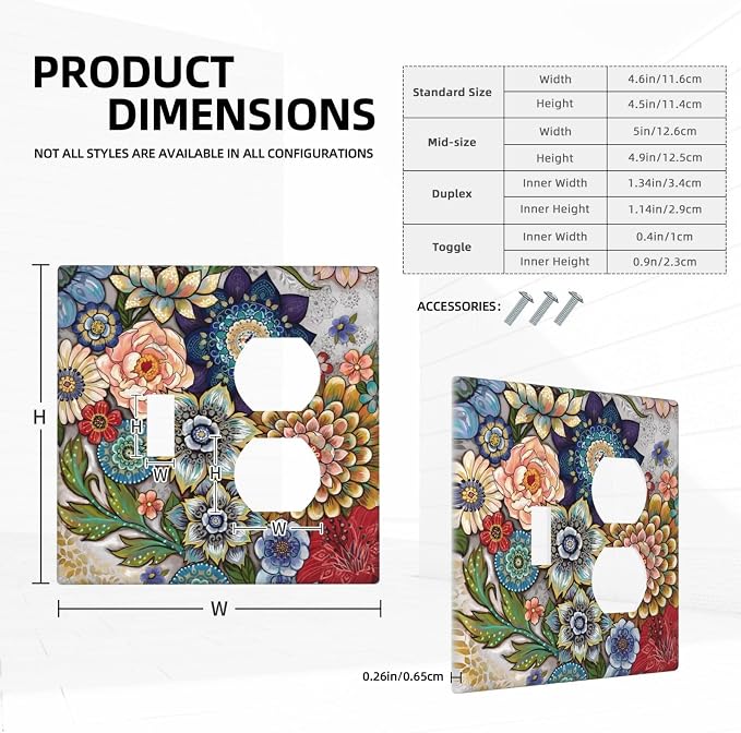 Boho Floral Colorful Floral Multi Color Flower Wallplates 1 Toggle 1 Duplex - Image 5
