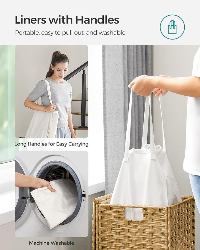 SONGMICS Laundry Hamper with Lid, 17.2 Gallon Synthetic Rattan Clothes Laundry - Field & Grace
