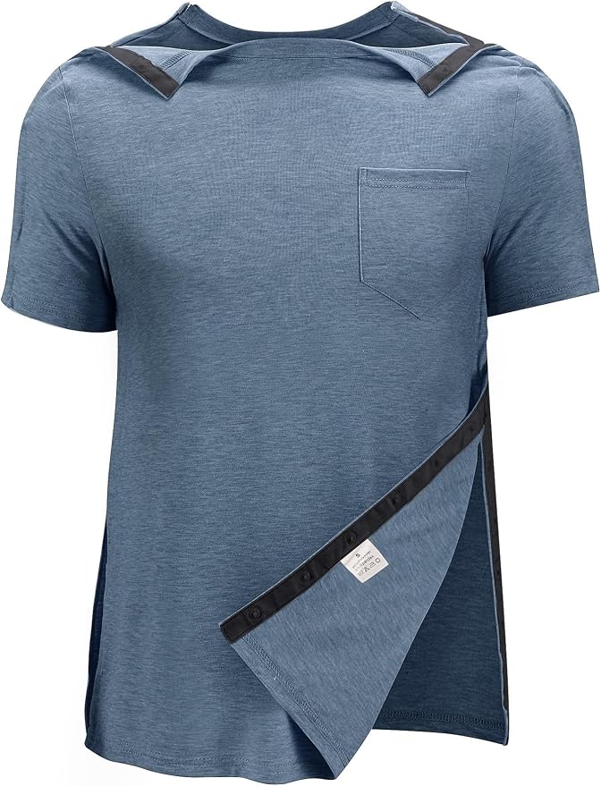 Poriff Men's Post Shoulder Surgery Recovery Shirts Full Tear Away Short Sleeve - Image 3