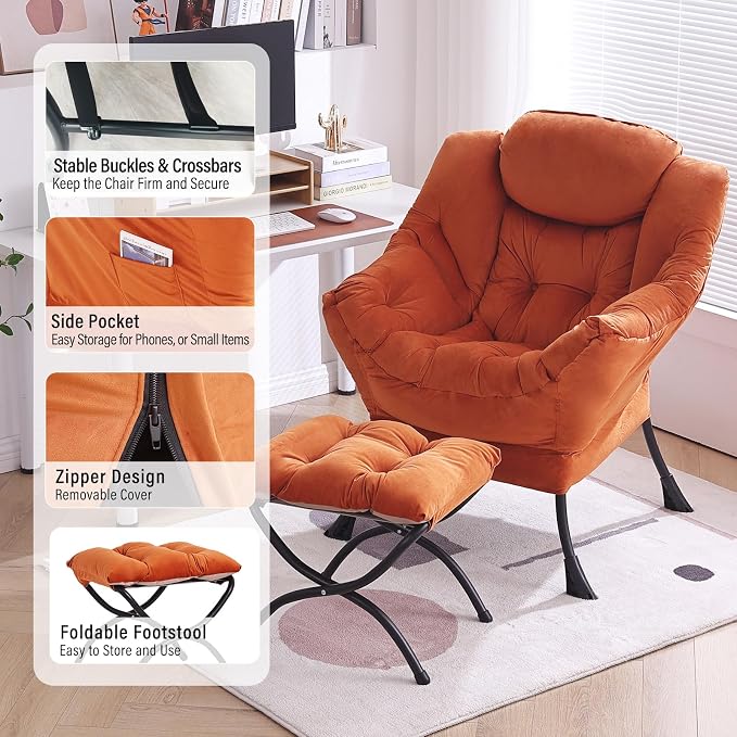 Lazy Chair with Ottoman, Modern Chair with Folding Footrest, Lounge Accent Chair - Image 7
