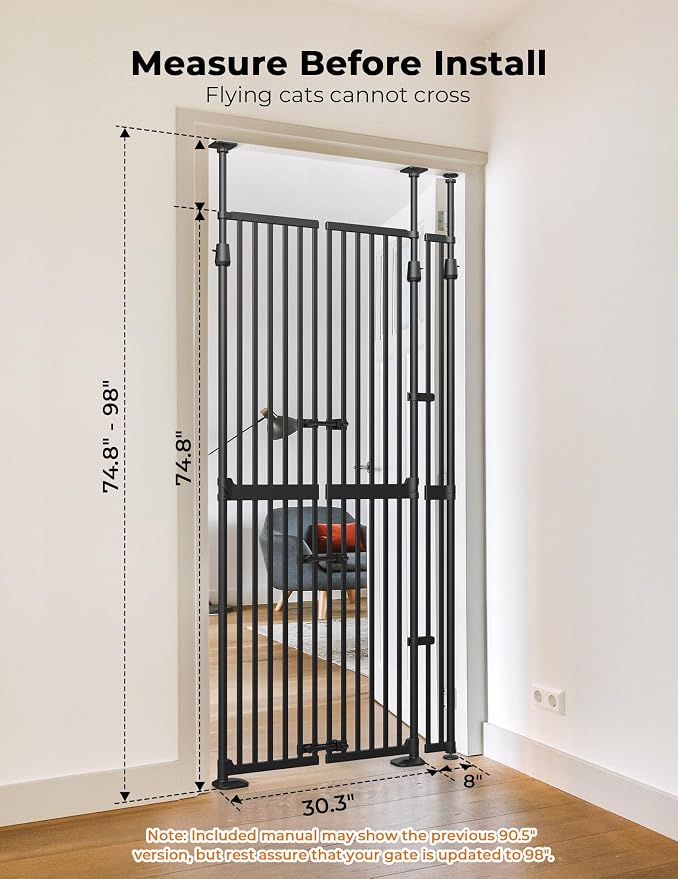 Extra Tall Cat Gate for Doorway: Sprouterie 74.8"-98" Pressure Mount Tall Cat - Image 2