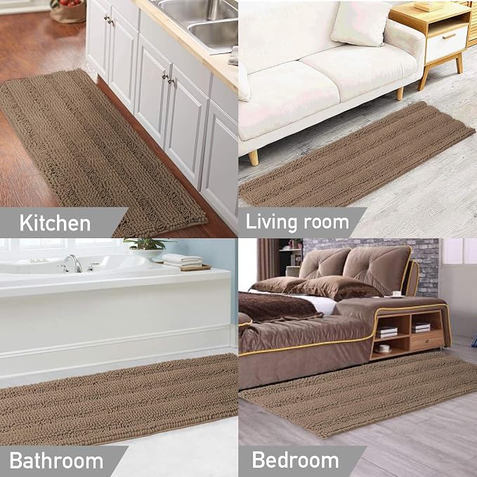 Turquoize Luxurious Shaggy Chenille Kitchen/Bath Mat Non-Slip Mat Taupe Brown - Image 6