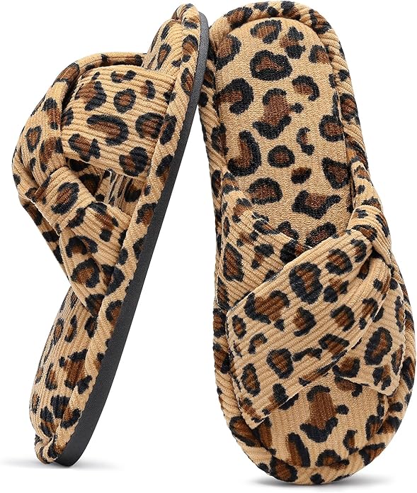 Evshine Fall House Slippers for Women Corduroy Cross Bow Indoor Slippers Open by Evshine