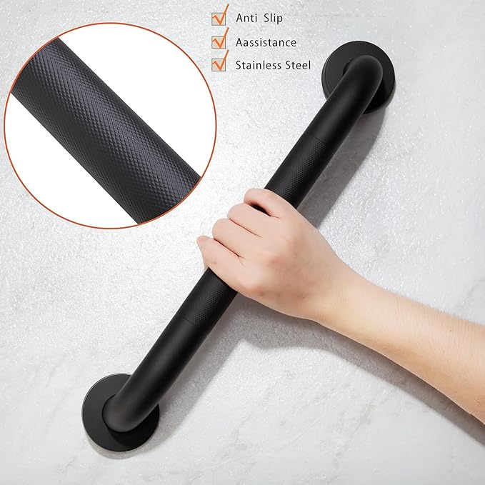 Shower Grab Bar, 2 Pack 16 Inch Black Bathroom Grab Bar, 1.25" Diameter 304 - Image 5