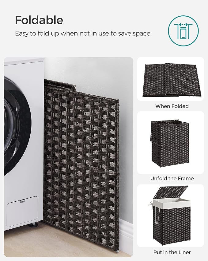 SONGMICS Laundry Hamper with Lid, 23.8 Gallon Synthetic Rattan Clothes Laundry - Field & Grace