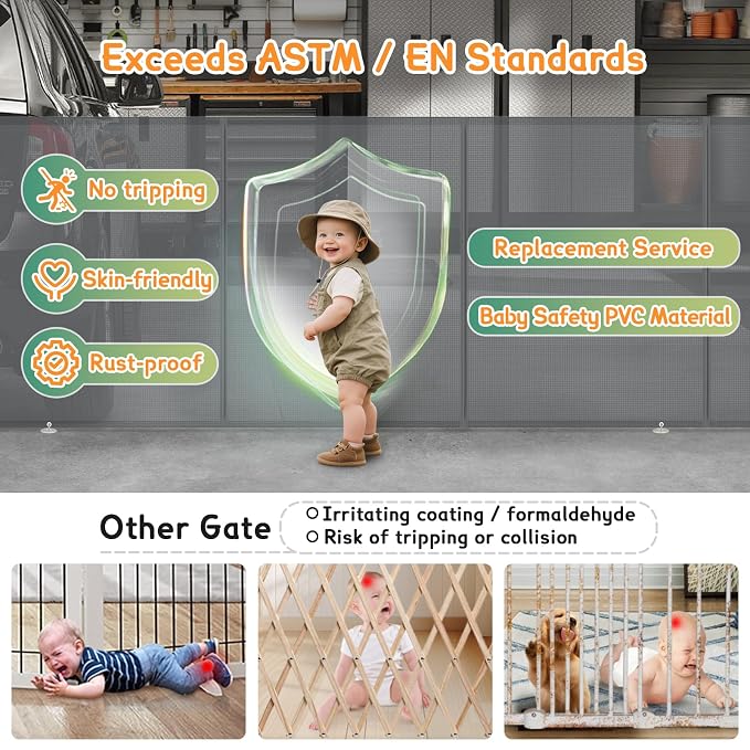 200'' Retractable Baby Gates Extra Wide, 16 FT Indoor/Outdoor Grey Retractable - Image 4