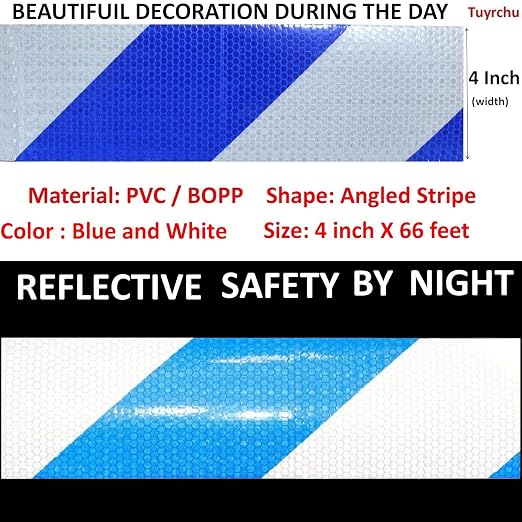Reflective Tape Blue and White 4 inch X 66 feet, Outdoor Waterproof Hazard - Image 3