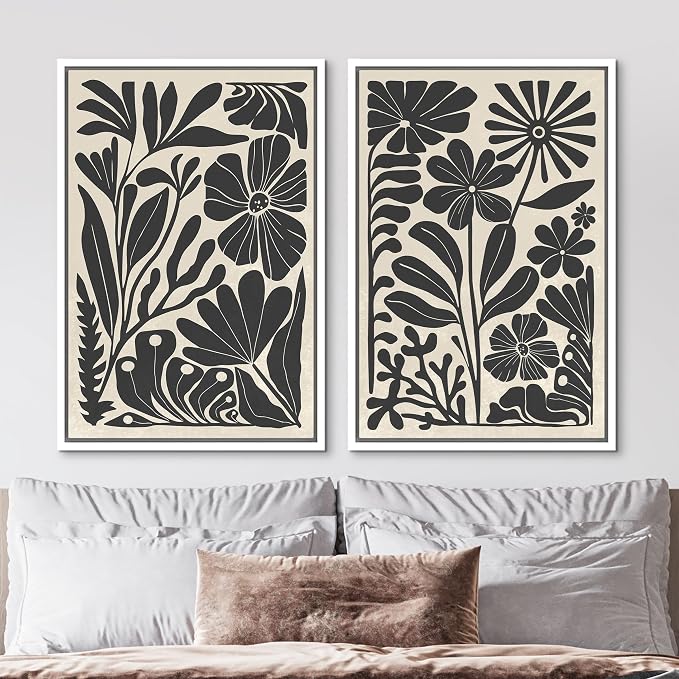 MUDECOR Framed Canvas Wall Art Abstract Floral Botanical Prints Minimalist - Image 2