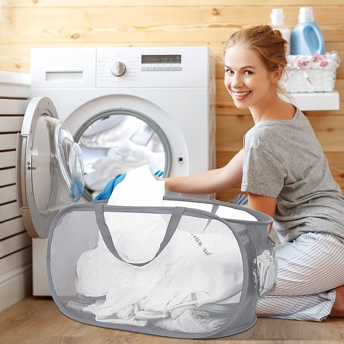Durable Collapsible Laundry Baskets, Mesh Pop Up Laundry Hamper - Field & Grace