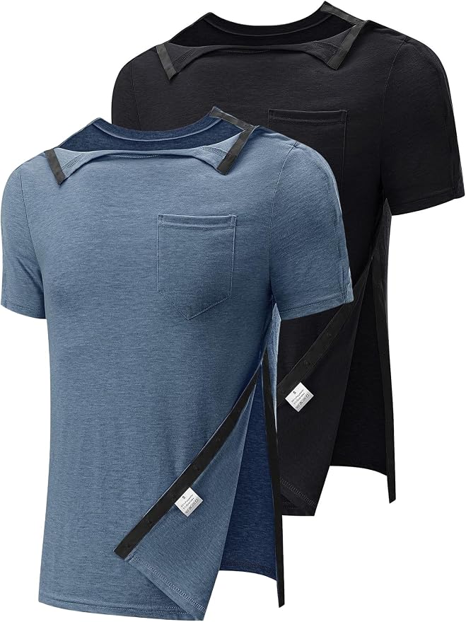 Poriff Men's Post Shoulder Surgery Recovery Shirts Full Tear Away Short Sleeve by PORIFF