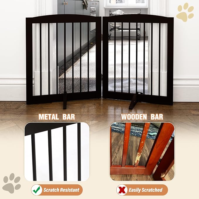 Freestanding Pet Gate for Dogs, Foldable Wooden Dog Gate for House, Indoor Pet - Image 4