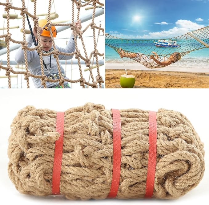 Jute Hemp Rope Net, Heavy Duty Natural Climbing Safety Rope Netting Balcony - Image 3